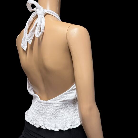 Abercrombie & Fitch White Halter Crop Top Smocked Backless Womens Sz L - Picture 2 of 10